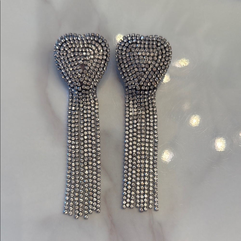 Elegant Silver Heart Drop Earrings